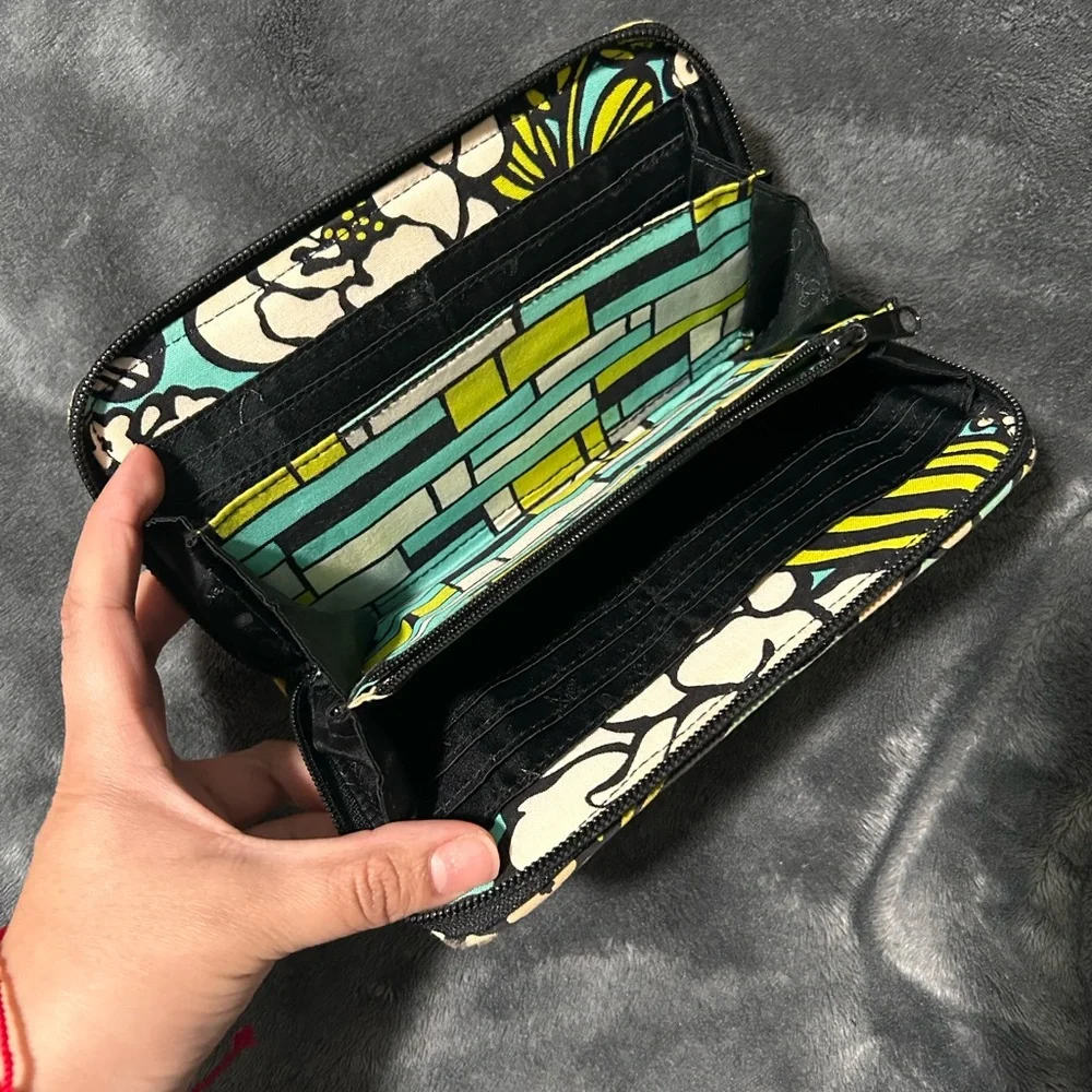 Vera Bradley Quilted Floral Zip Wallet in Aqua and Yellow - Picture 2 of 2